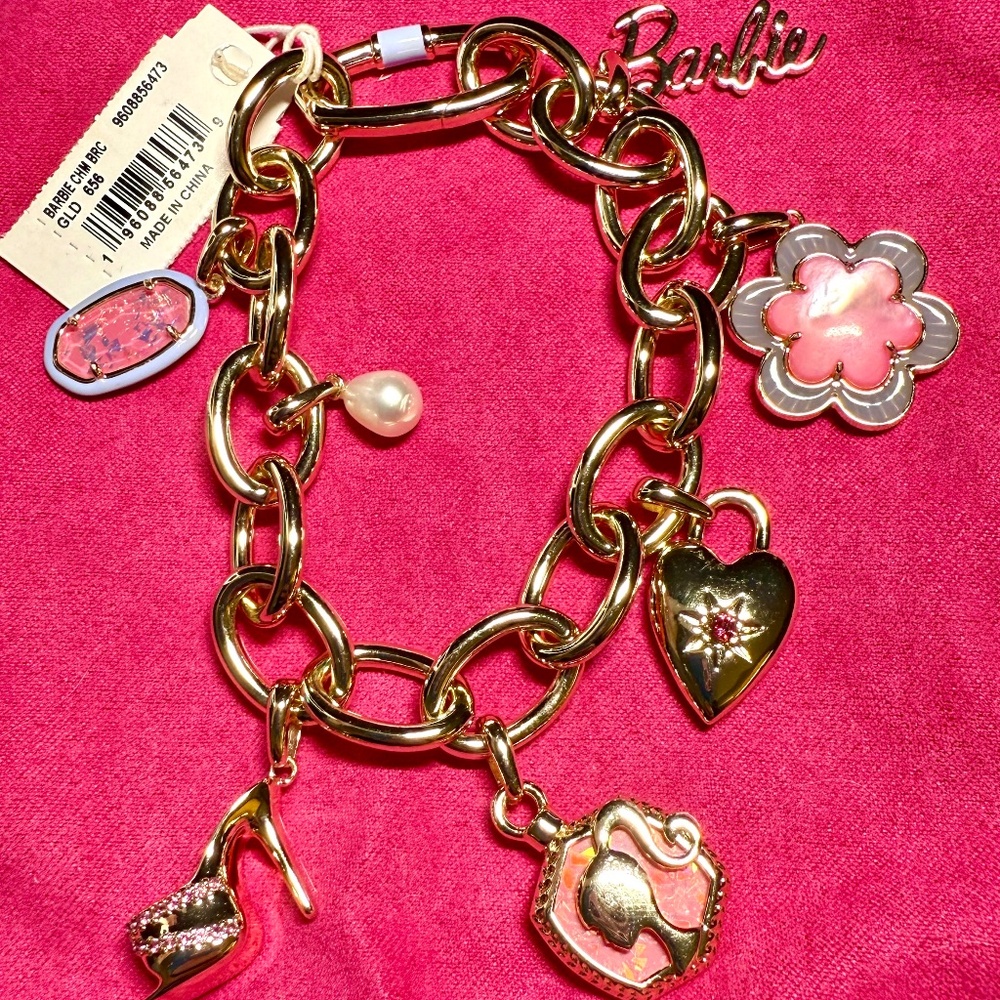 Barbie x Kendra Scott Gold Charm Bracelet in Pink Mix NWT - Picture 2 of 6